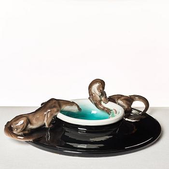 Felice Tosalli, a "Lontra su piatto" creamware dish, Lenci, Italy 1930's.