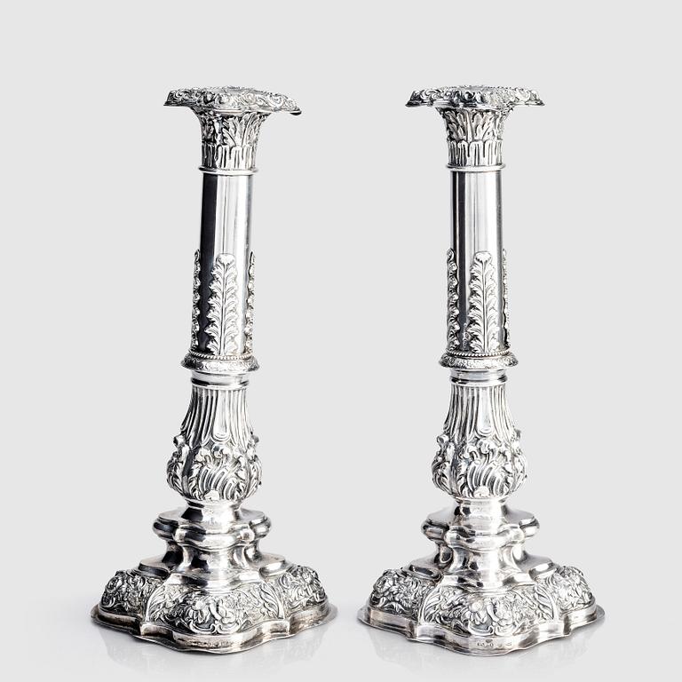 A pair of Swedish silver candlesticks, Gustaf Möllenborg, Stockholm 1842.