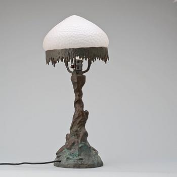 A Carl Hjalmar Norrström Art Nouveau patinated bronze table lamp, Sweden 1915.