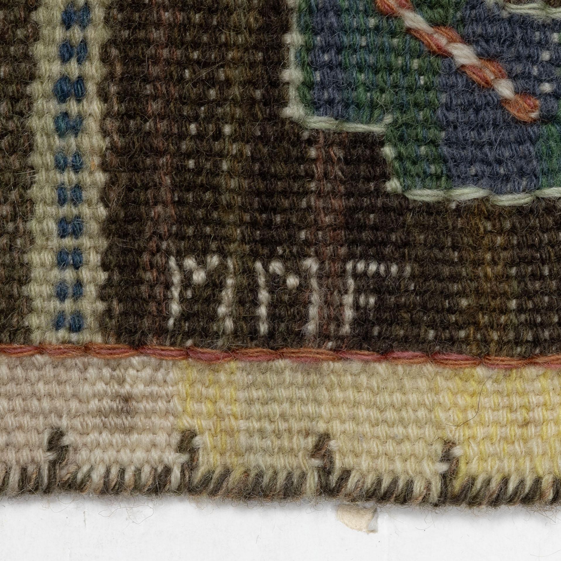 Märta Måås-Fjetterström, a textile,”Taklök”, tapestry weave, ca 39 x 40 cm, signed AB MMF.