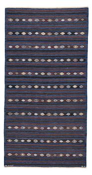 188. Barbro Nilsson, MATTO, "Blåbär, mörk", flat weave, ca 275,5 x 142,5 cm, signed AB MMF BN.