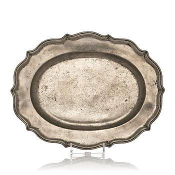 188. A rococo pewter charger by J. G. Ryman, Stockholm 1768.