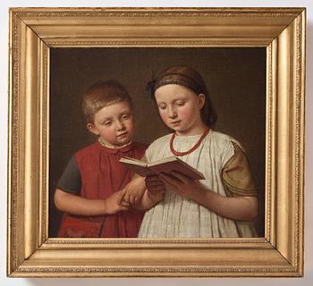 Christen Købke, "To læsende børn (Two reading children)".