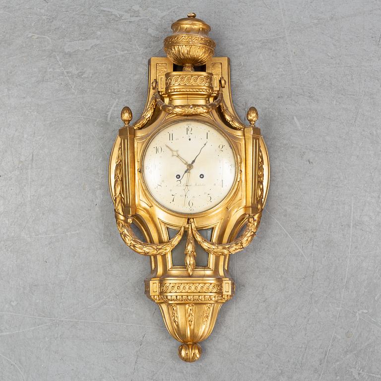 A Gustavian wall pendellum clock, by Michael Åmarck Stockholm, second half of the 18th Century.