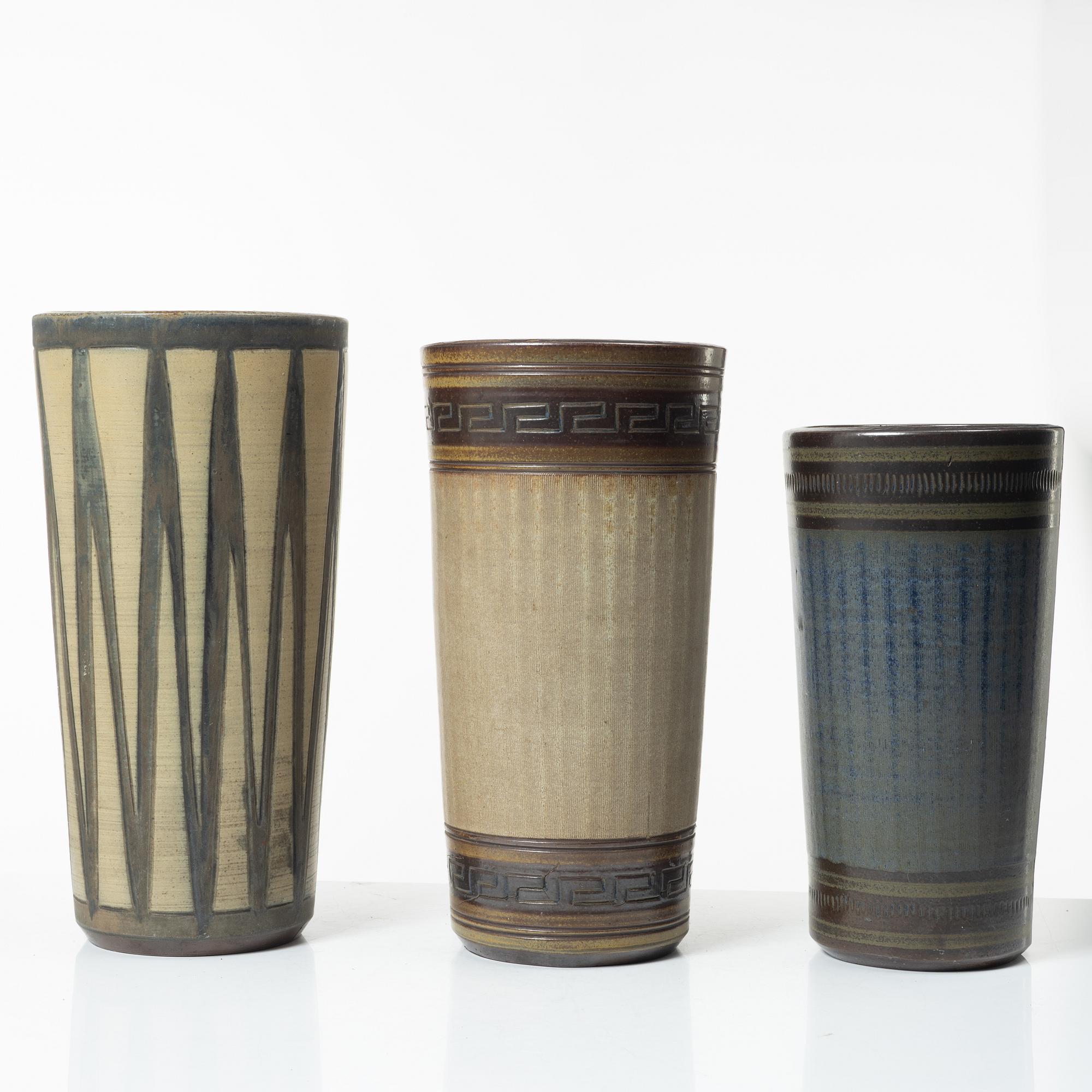 Five stoneware vases, Wallåkra, Sweden, mid-20th century.