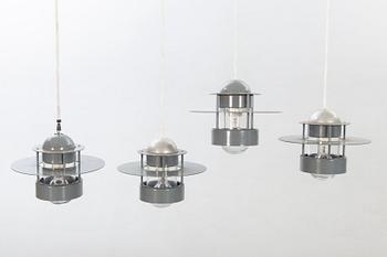PENDELLAMPOR, 4 st, "Orbiter" av Jens Møller-Jensen för Louis Poulsen.