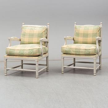 A second part of the 20th century pair of Gustavian style armchairs.