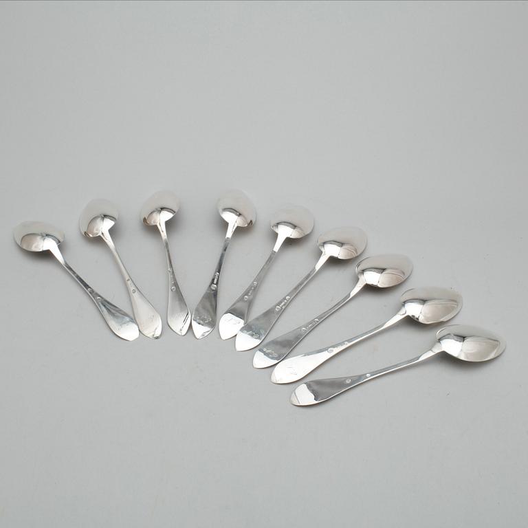 MATSKEDAR, 9 st, silver, Cecilie Elisabeth Hansen, Randers, Danmark 1918-1925. Total vikt ca 318 gram.