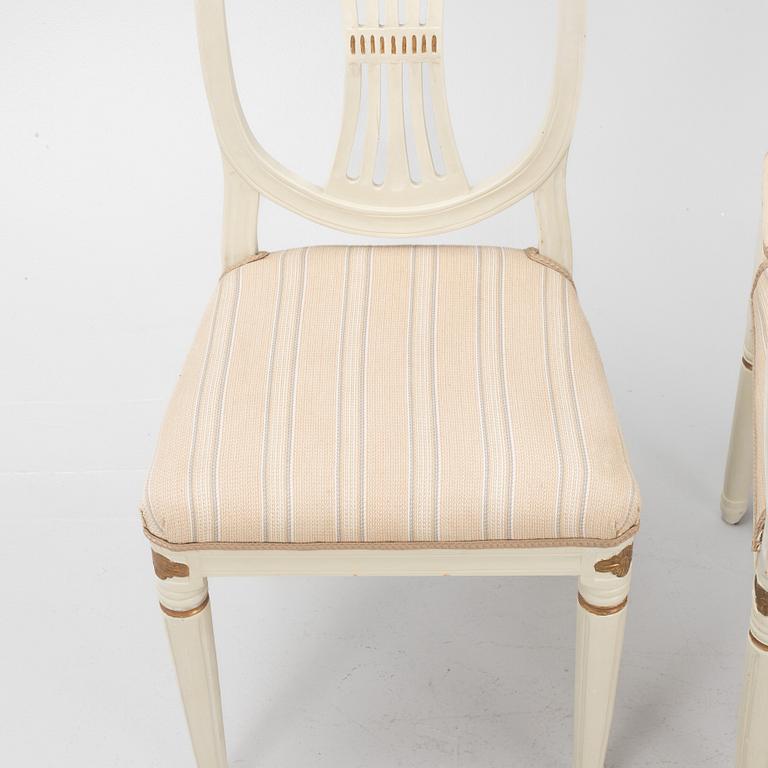 A pair of Gustavian chair and an armchair, Sweden, 19th century.