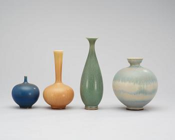 A set of four Berndt Friberg stoneware vases, Gustavsberg Studio 1962-78.