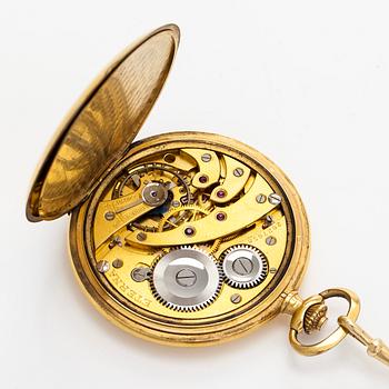 Eterna, pocket watch, savonette, 50 mm, 18K gold, chain 14K.