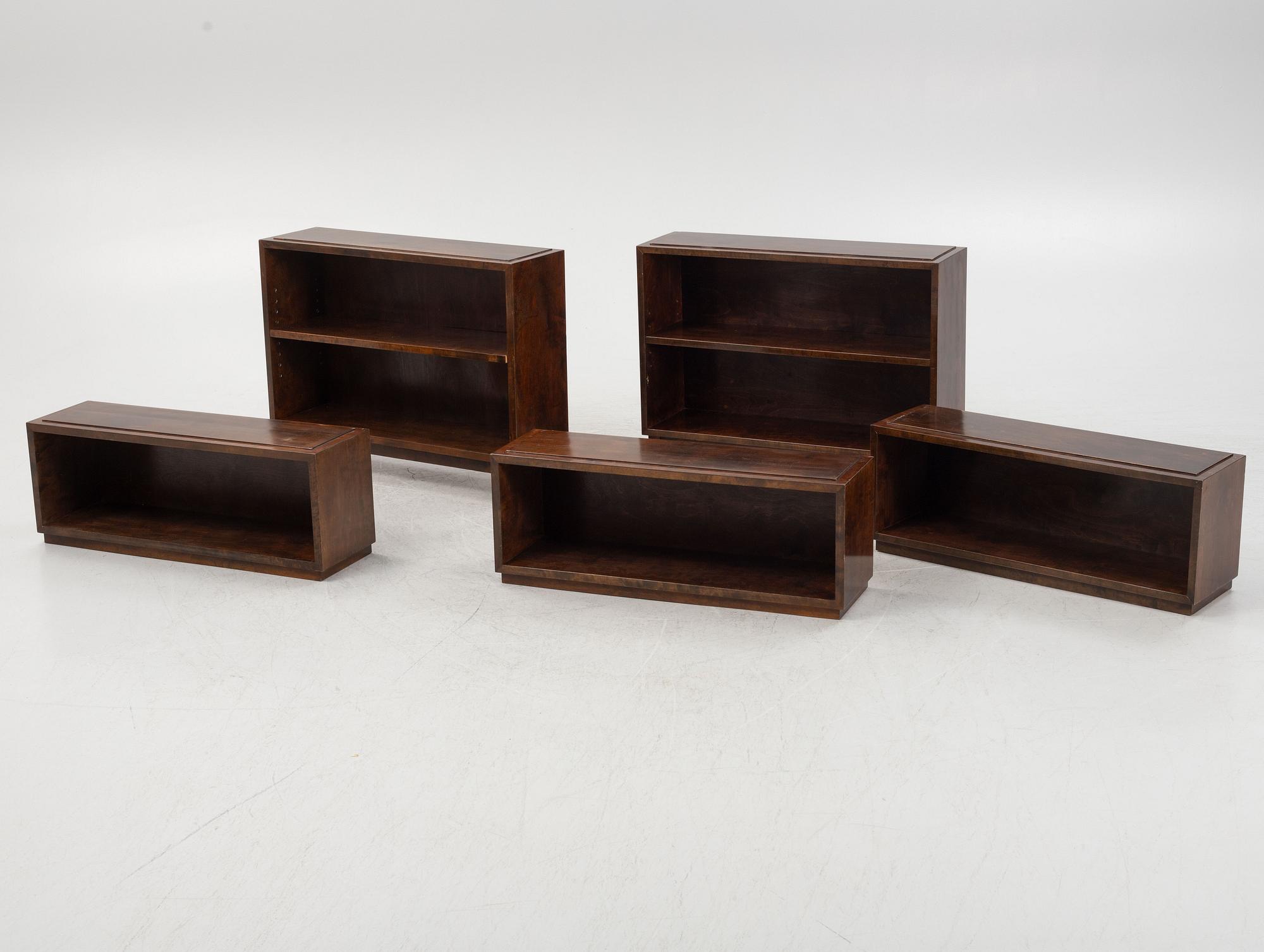 A five part stained birch module book case, first part of the 20th Century.