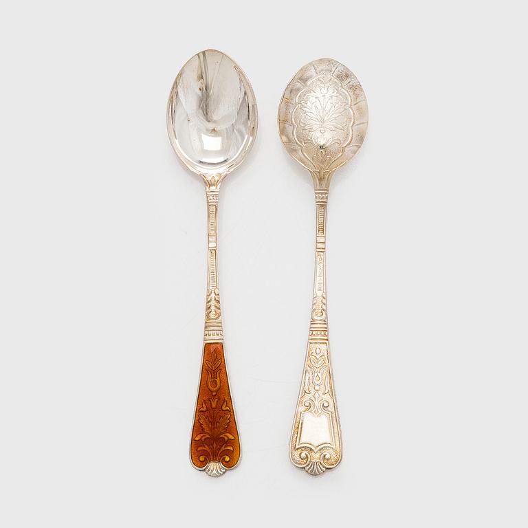 A ten-piece set of enamelled sterling silver coffee spoons, Auran Kultaseppä, Turku 1982.