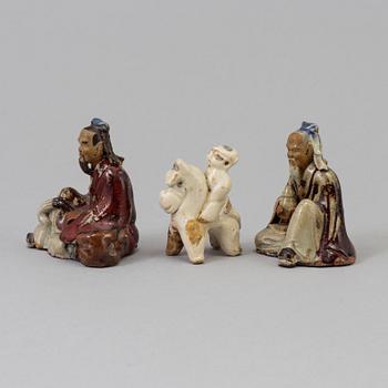 Three Chinese/South east asian ceramic miniature figurines, ca 1900 and older.