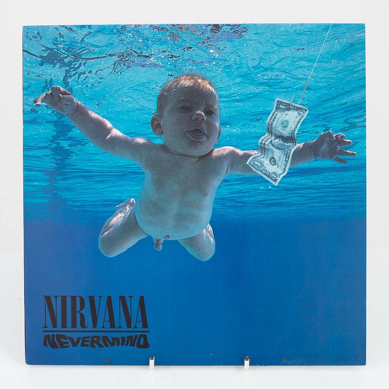Nirvana, "Nevermind", LP, 1991,  samt Nirvana konsertbiljett, Sjöhistoriska Museet 1992,