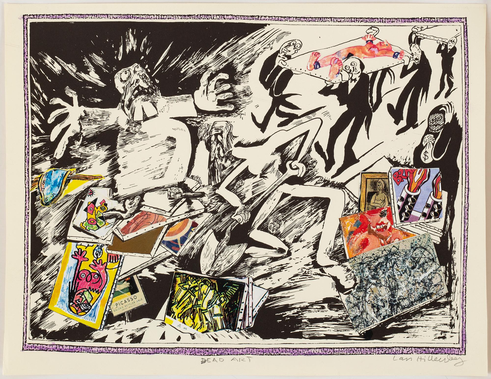 Lars Hillersberg, handkolerad litografier/collage, 4 st, signerade.