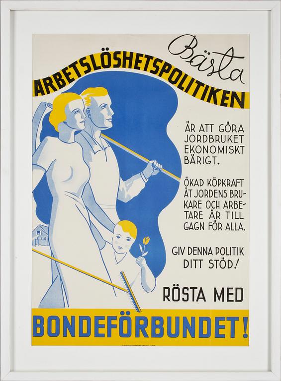 KONST- OCH POLITISKA AFFISCHER, 15+2st, offsettryck och litografi. Sverige, 1940-2004.