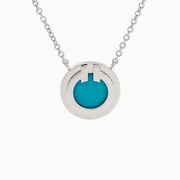 Tiffany & Co, an 18K white gold and turquoise "T Two Circle" necklace.