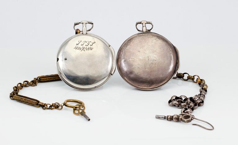 SPINDELUR, 2 st, silver, 1800-talets första hälft.