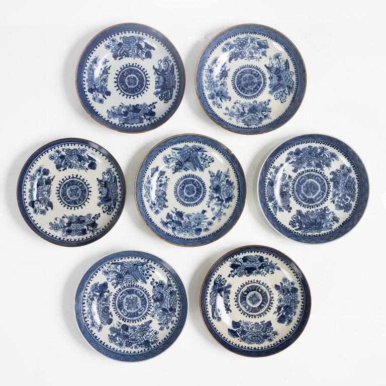 Tefat, 7 st, kompaniporslin, Kina, Qingdynastin, Jiaqing (1796-1820).