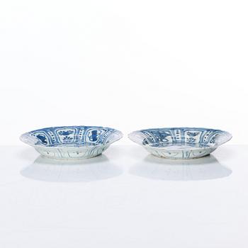 A set of four blue and white kraak dishes, Ming dynasty, Wanli (1572-1620).