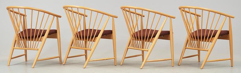 KARMSTOLAR, 4 st, "Solfjädern", Sonna Rosén, Gemla Möbelfabrik, modellen formgiven 1948.