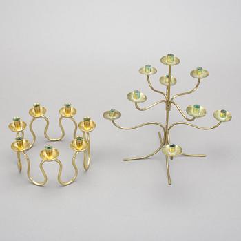 KANDELABER och LJUSSTAKE, mässing.  Bl a Lars Holmström, Arvika, 1950-60-tal.