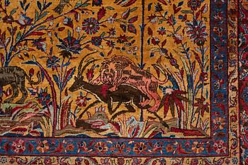 Matto, a semi-antique silk Kashan figural, ca 309-310 x 204,5-207 cm.