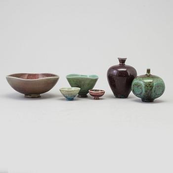 BERNDT FRIBERG, a set of two stoneware vases and four bowls, Gustavsberg studio, Sweden 1970's.