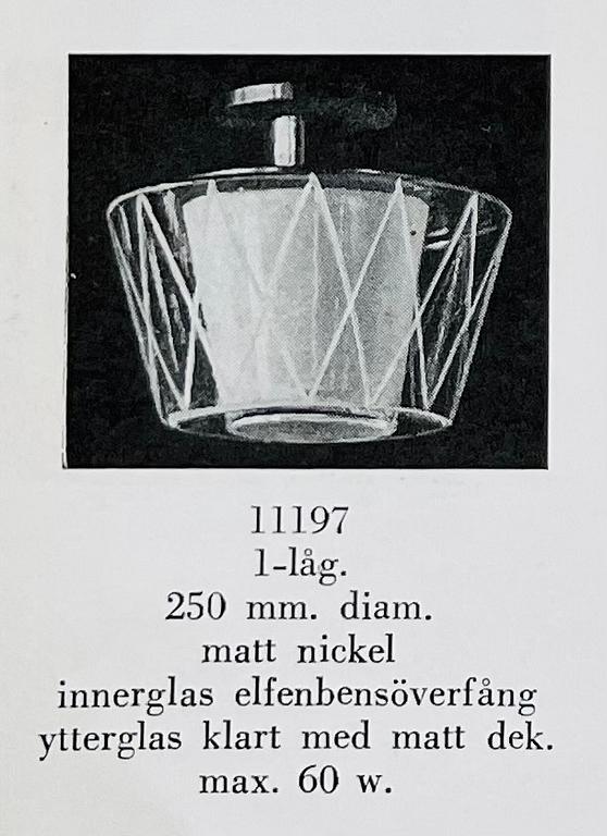 Harald Notini, a pair of model '11197' ceiling lamps, Arvid Böhlmarks Lampfabrik, Stockholm, 1940's/50's.