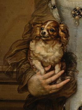 Adriaen Hanneman, Half-length portrait of a woman with a dog (Portret van een dame).