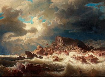 Marcus Larsson, Stormy sea with ship wreck.