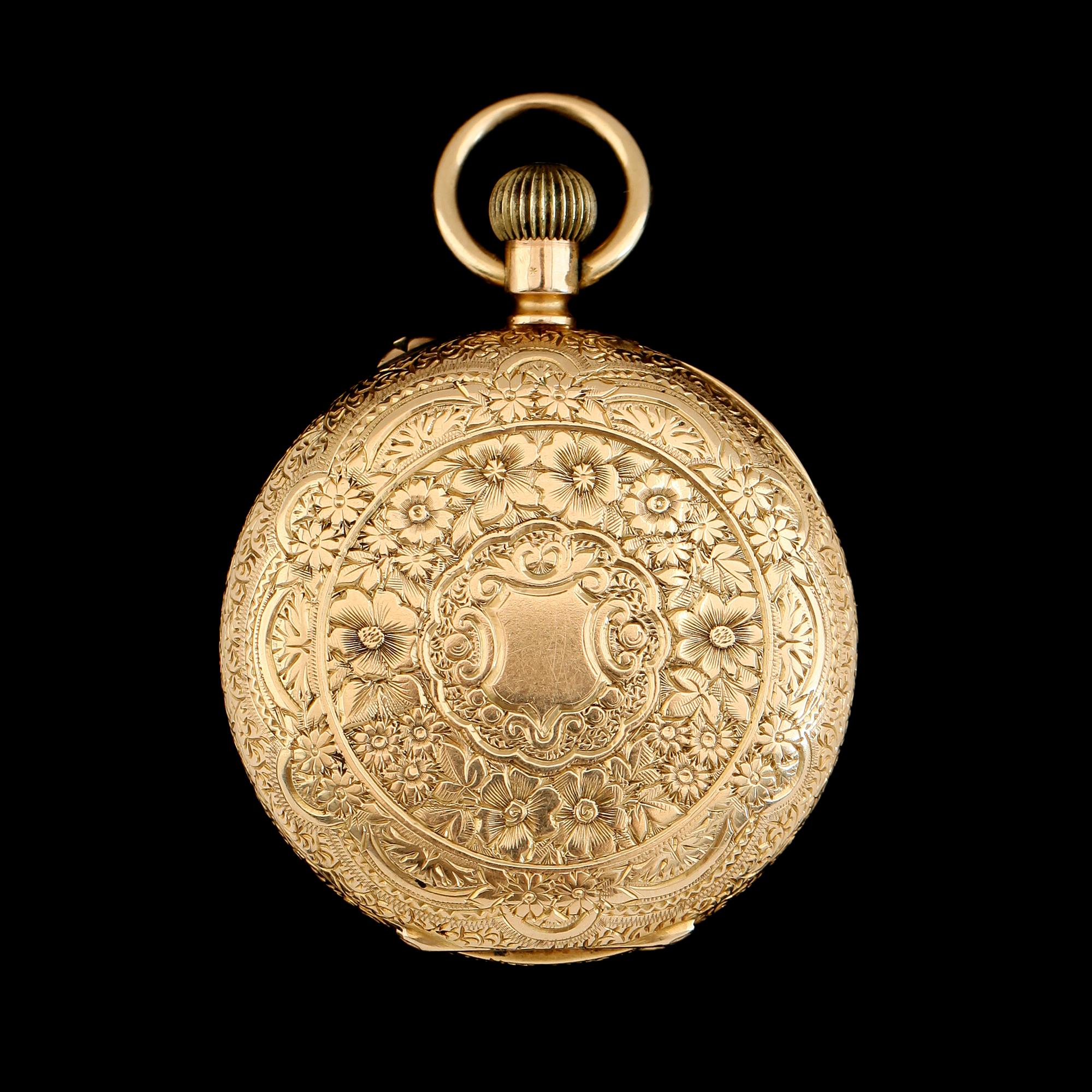 FICKUR, 18K guld, tidigt 1900-tal. Total vikt inklusive urhus ca 38 g.