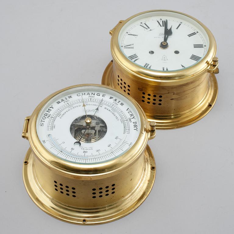 A wall clock and a barometer from Schatz, made in the fourth quarter of the 20th century.