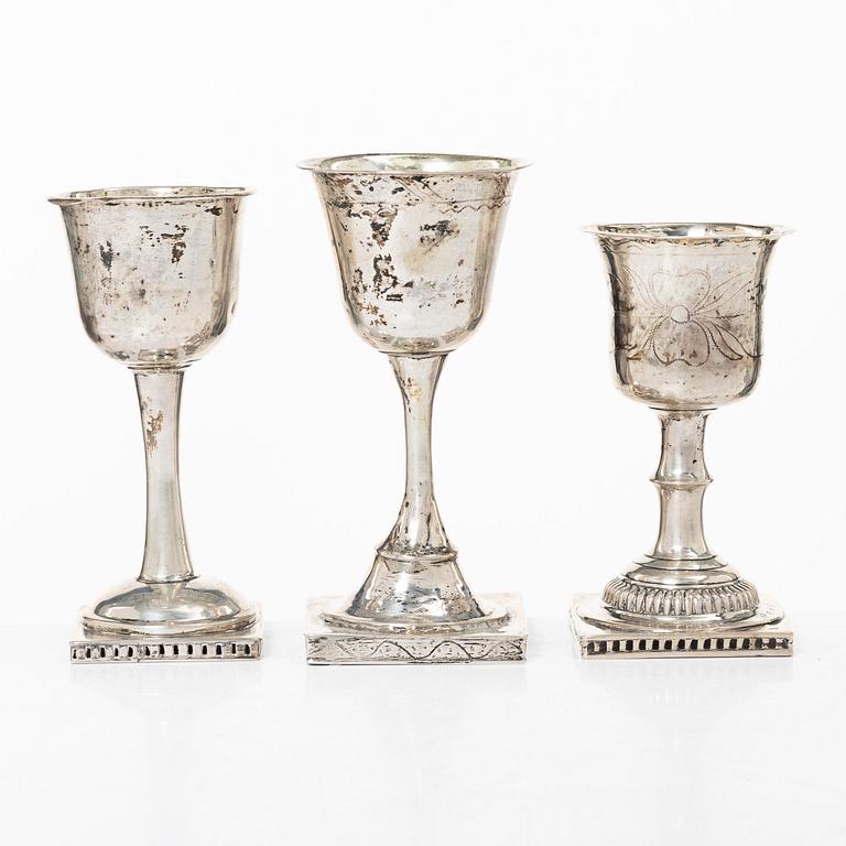Three Swedish silver cups, 19th century.