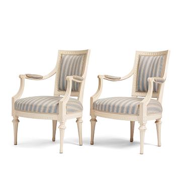 A pair of Gustavian armchairs, second part of the 18th century.