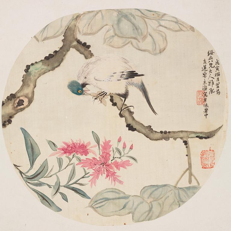 Two Fan paintings by unknown artis, late Qing dynasty.