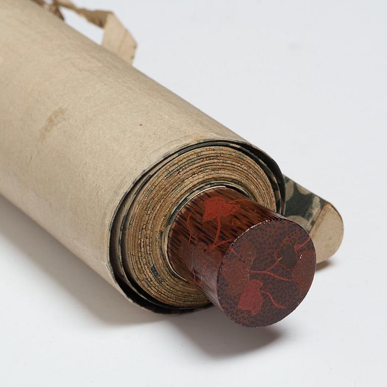 RULLMÅLNING, tusch och färg på papper. Okänd konstnär, Japan, 1800-talets mitt.