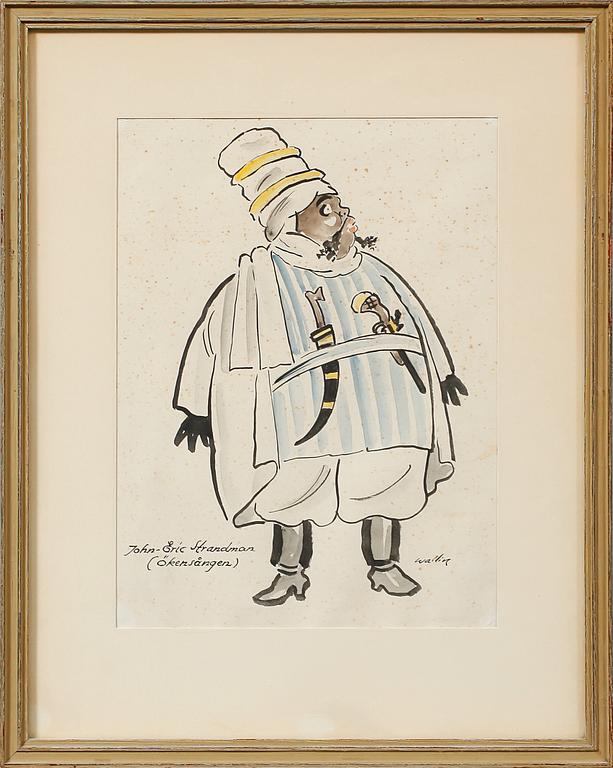 DRÄKTSKISSER, 7 st, blandteknik, signerade Wallin, delvis daterade, omkring 1900-talets mitt.