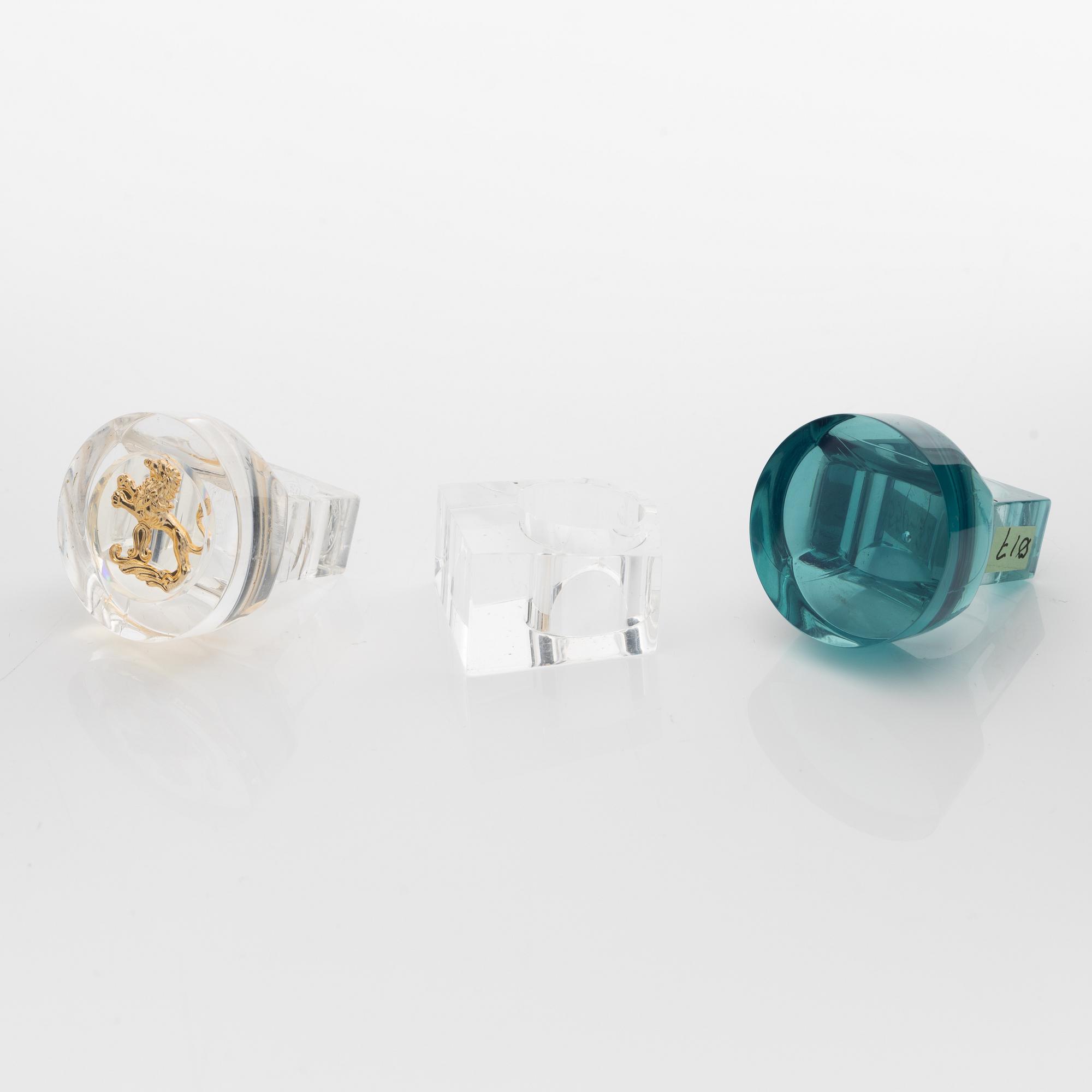 Siv Lagerström, tre ringar, akrylplast, 1970-tal.