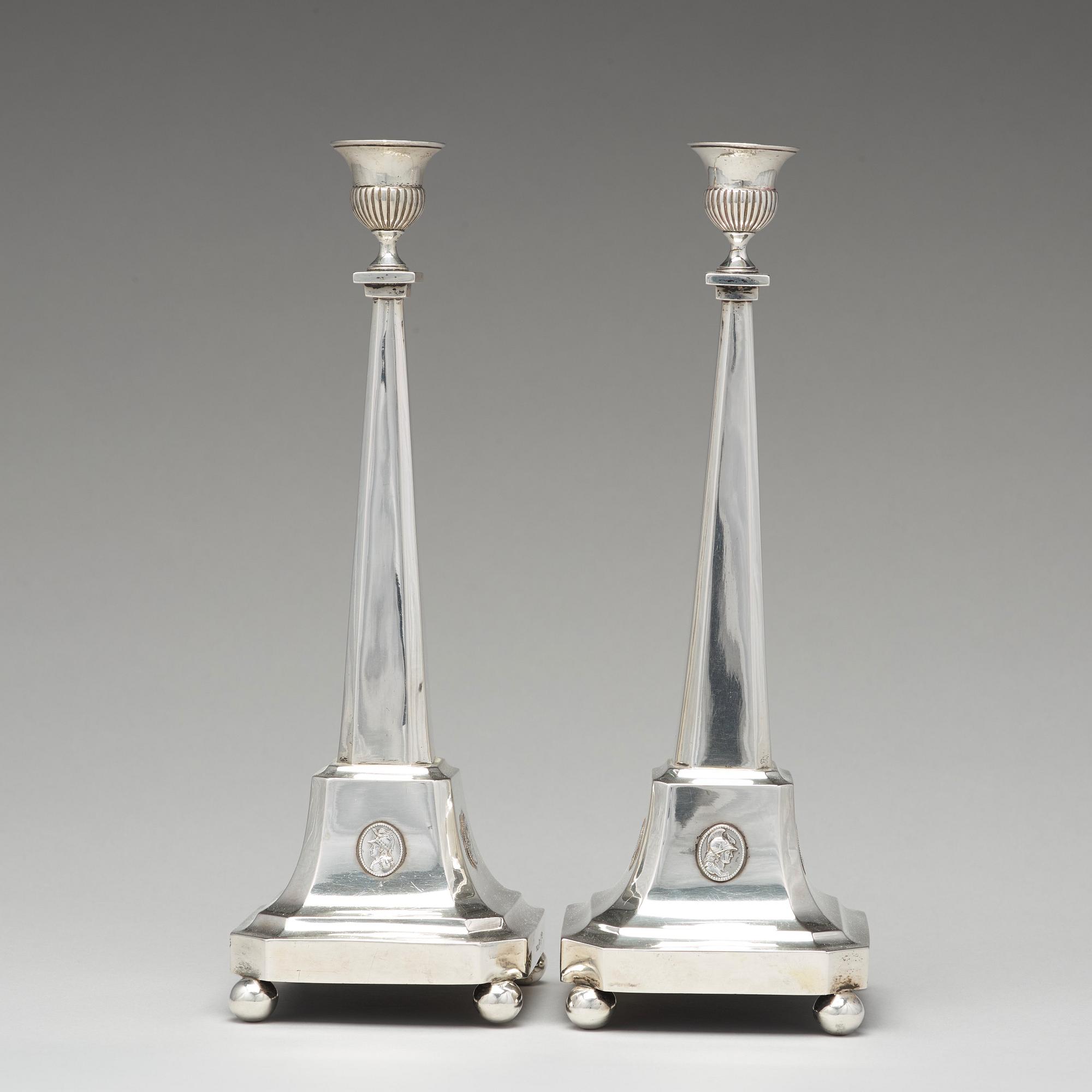 A pair of 18th century silver candlesticks, mark of Nils Tornberg 1797.