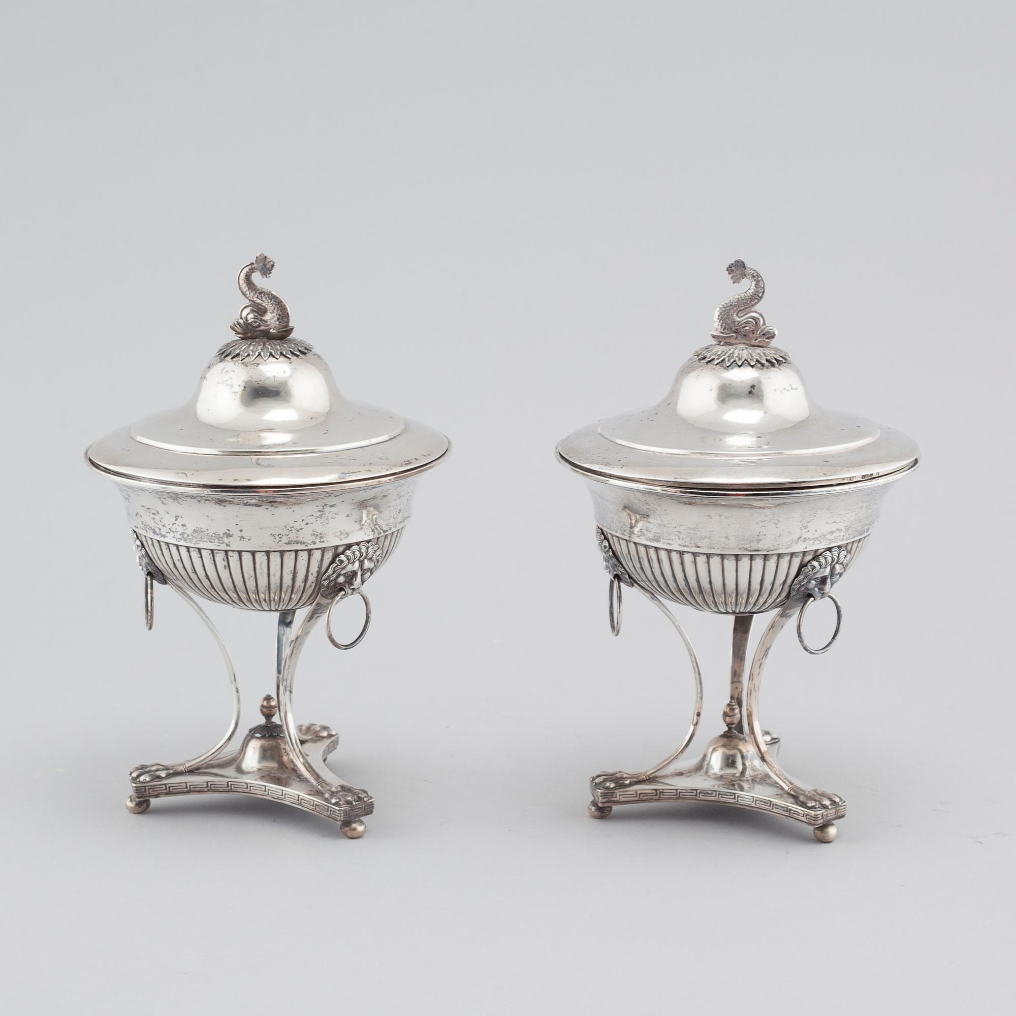 PETTER ADOLF SJÖBERG, strösockerskålar, ett par, silver, Stockholm, 1819.