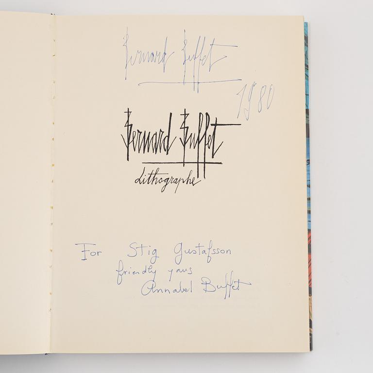 Bernard Buffet, "Bernard Buffet lithographe", 1979, with three colour litographs, signed with dedication.
