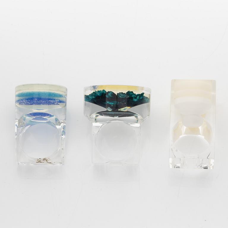 Siv Lagerström, three acrylic plastic rings, 1970s.