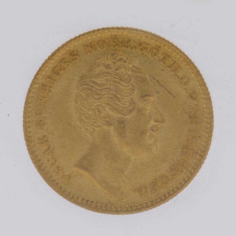 A Swedish 1 Dukat in gold, with the Swedish and Norwegian King Oscar I, 1847/4.