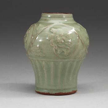 A celadon glazed vase and dish, Yuan/Ming dynasty.