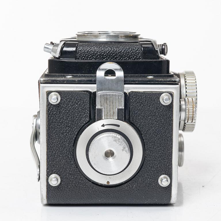 Mellanformatskamera, Rolleiflex, med väska och tillbehör, Franke & Heidecke, 1900-talets mitt, Tyskland.