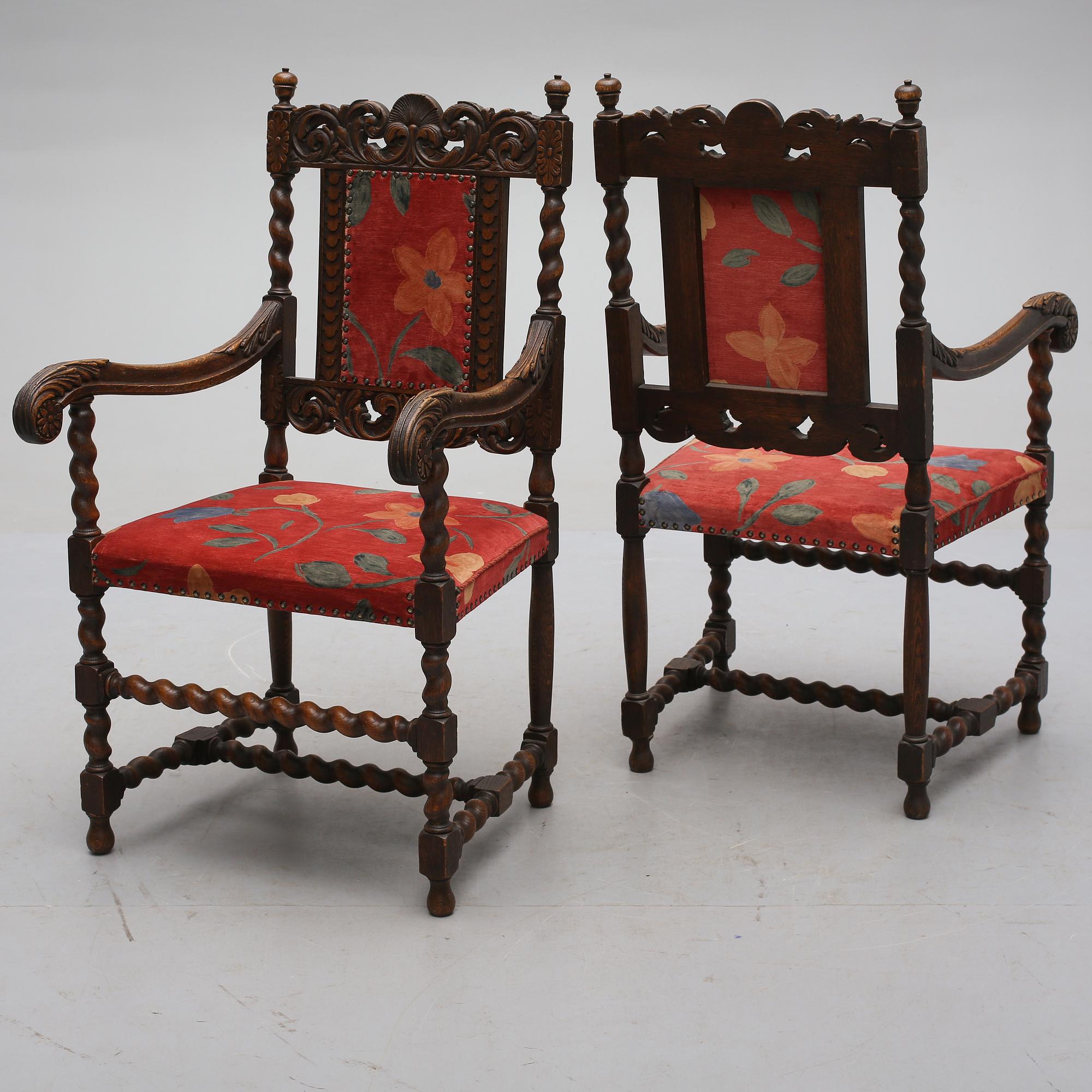 KARMSTOLAR, ett par, barockstil, 1900-tal.