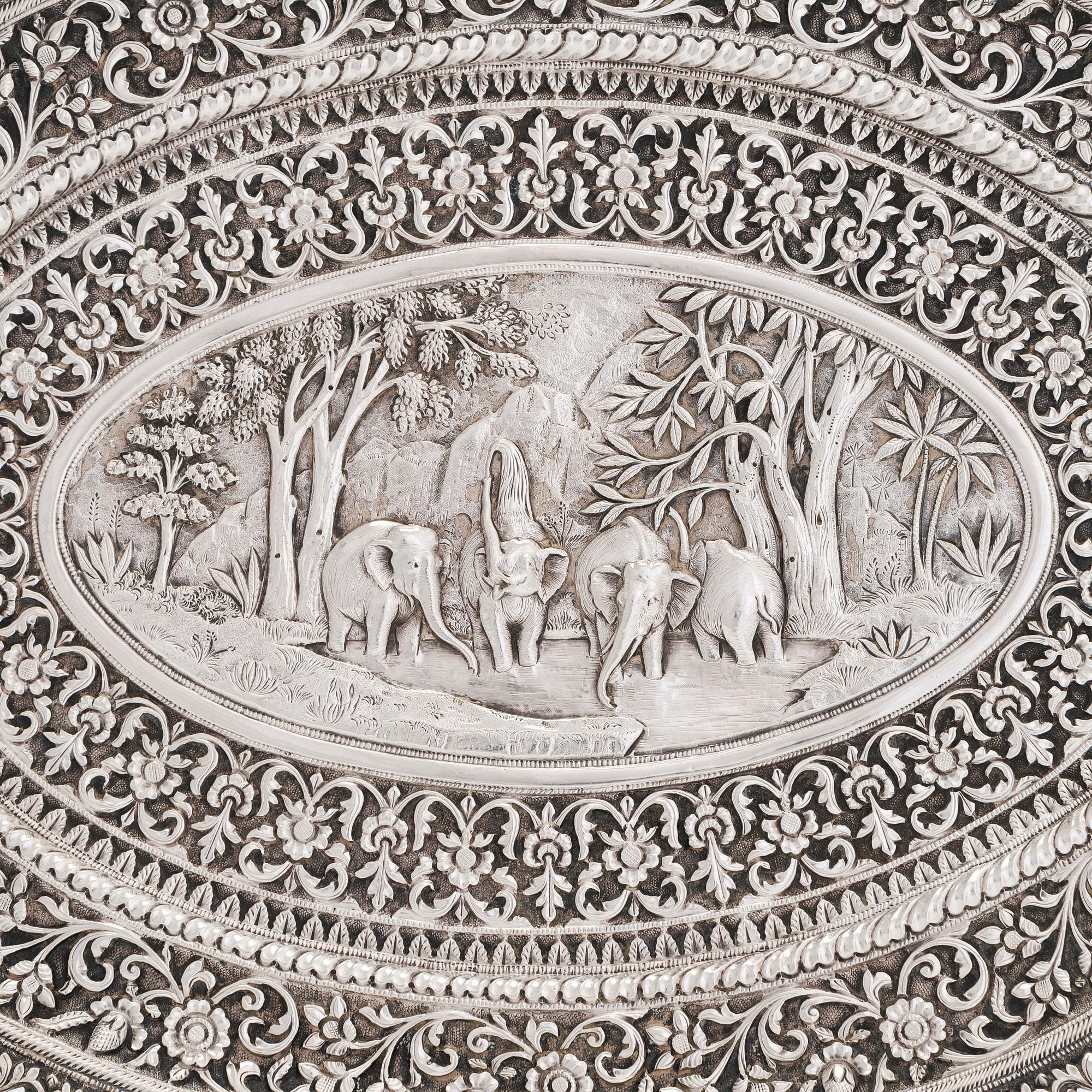 A silver salver, marked OM BHUJ for Oomersi Mawji, Bhuj, Kutch, India, circa 1860-1890.