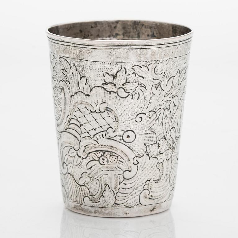 A 1760s silver beaker, maker's mark of Andrey Gerasimov, Moscow.